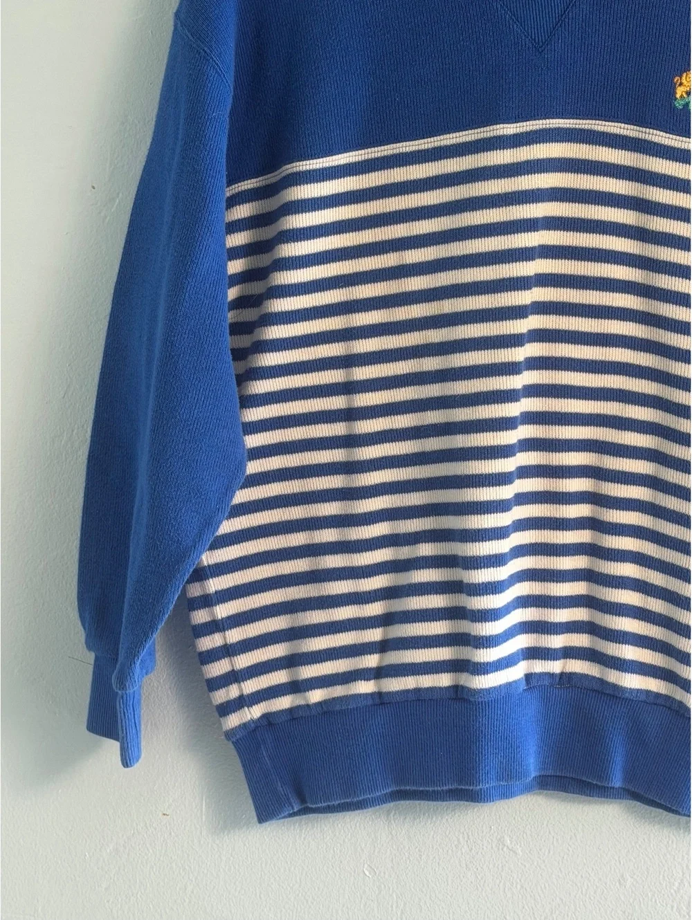 IZOD Club Ladies' Medium Blue and White Striped Cotton Polo Sweater